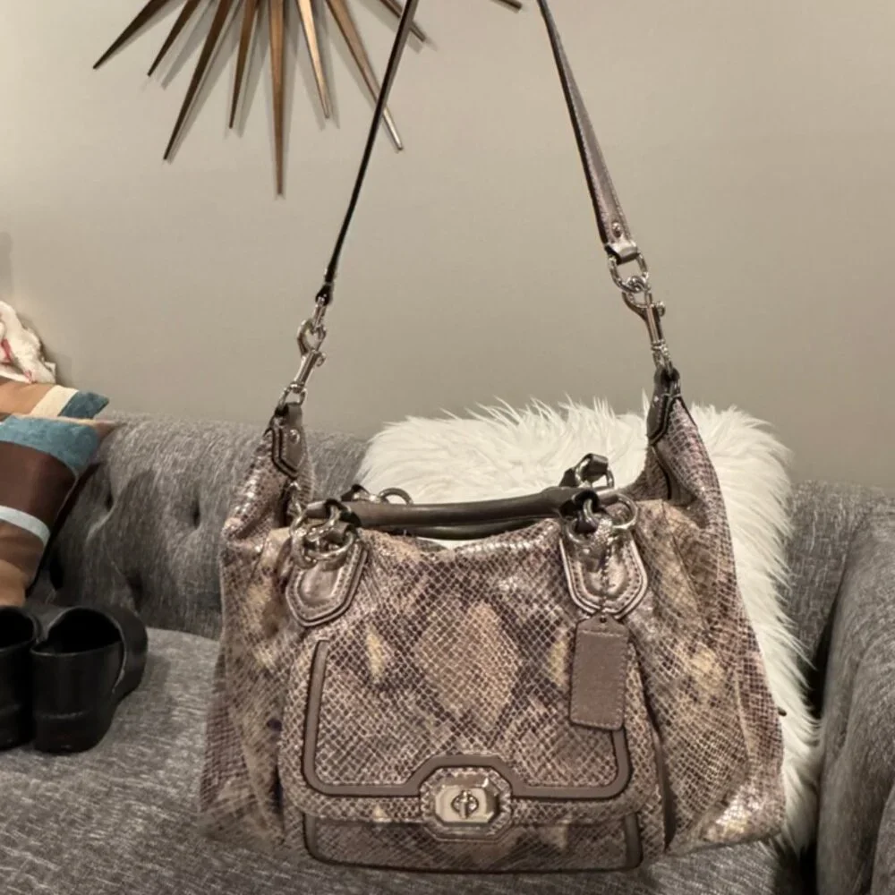 Coach Ashley Satchel F26041 Women’s Snakeskin Embossed Leather Shoulder Bag